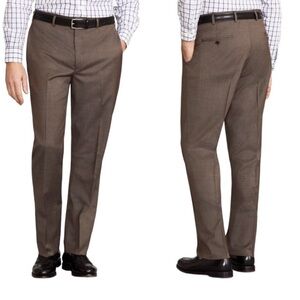 Brooks Brothers Madison Fit Relaxed Wool Dress Pants - Brown